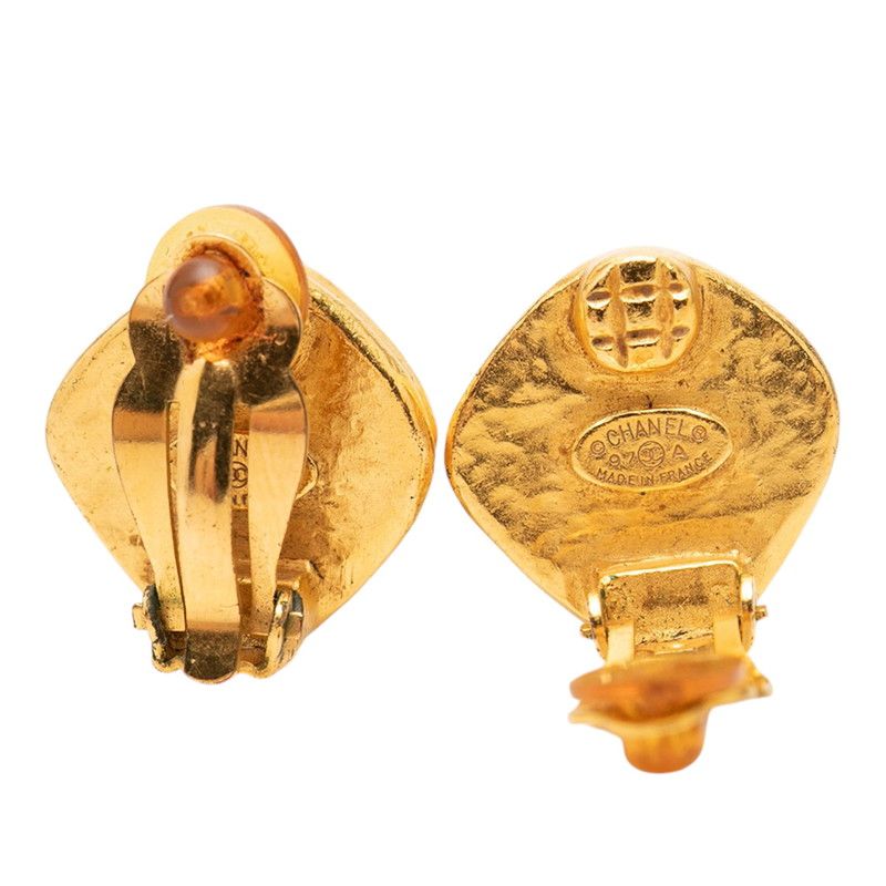 Chanel CC Logo Vintage Square Earrings 97 Gold Plated Silver — view 3