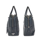 Prada Saffiano Black Silver Leather Business Briefcase — view 8