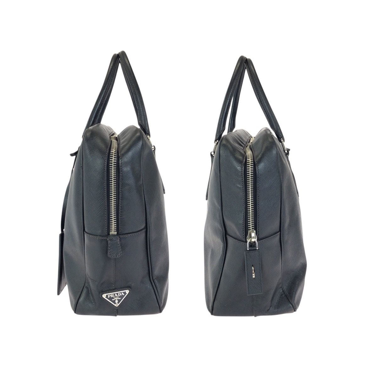 Prada Saffiano Black Silver Leather Business Briefcase — view 8