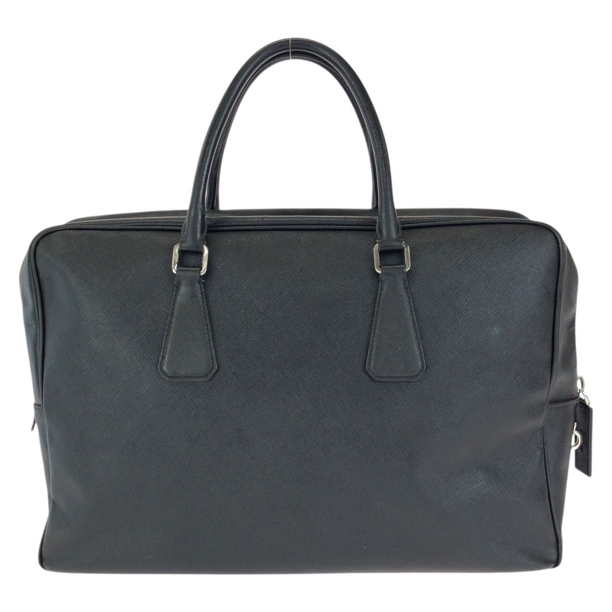 Prada Saffiano Black Silver Leather Business Briefcase — view 2