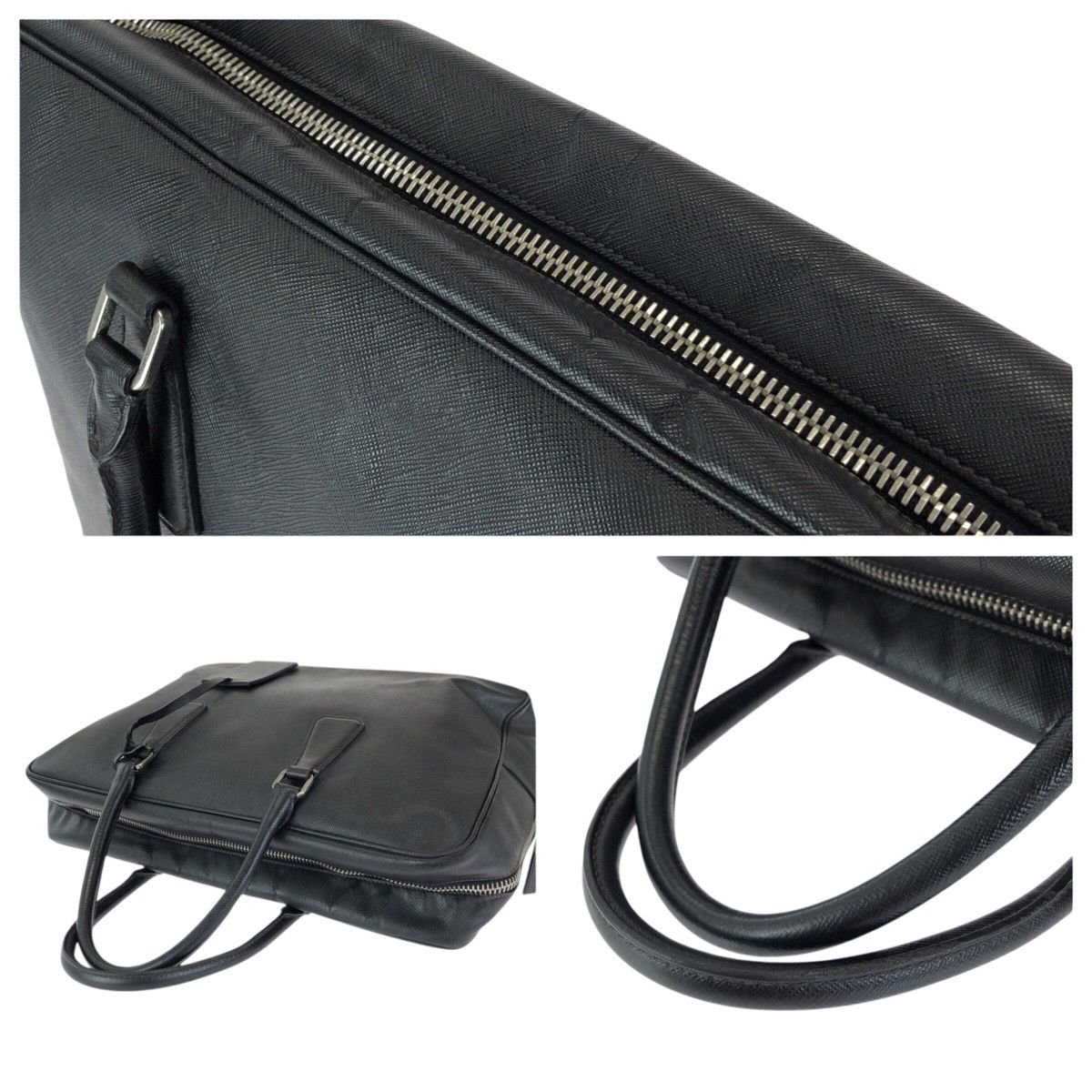 Prada Saffiano Black Silver Leather Business Briefcase — view 6