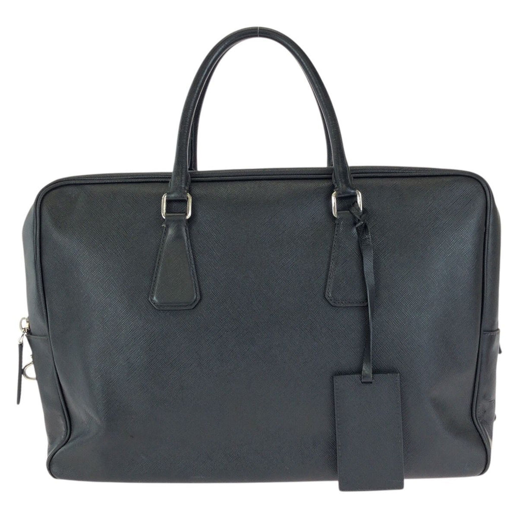 Prada Saffiano Black Silver Leather Business Briefcase