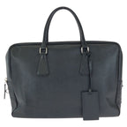 Prada Saffiano Black Silver Leather Business Briefcase