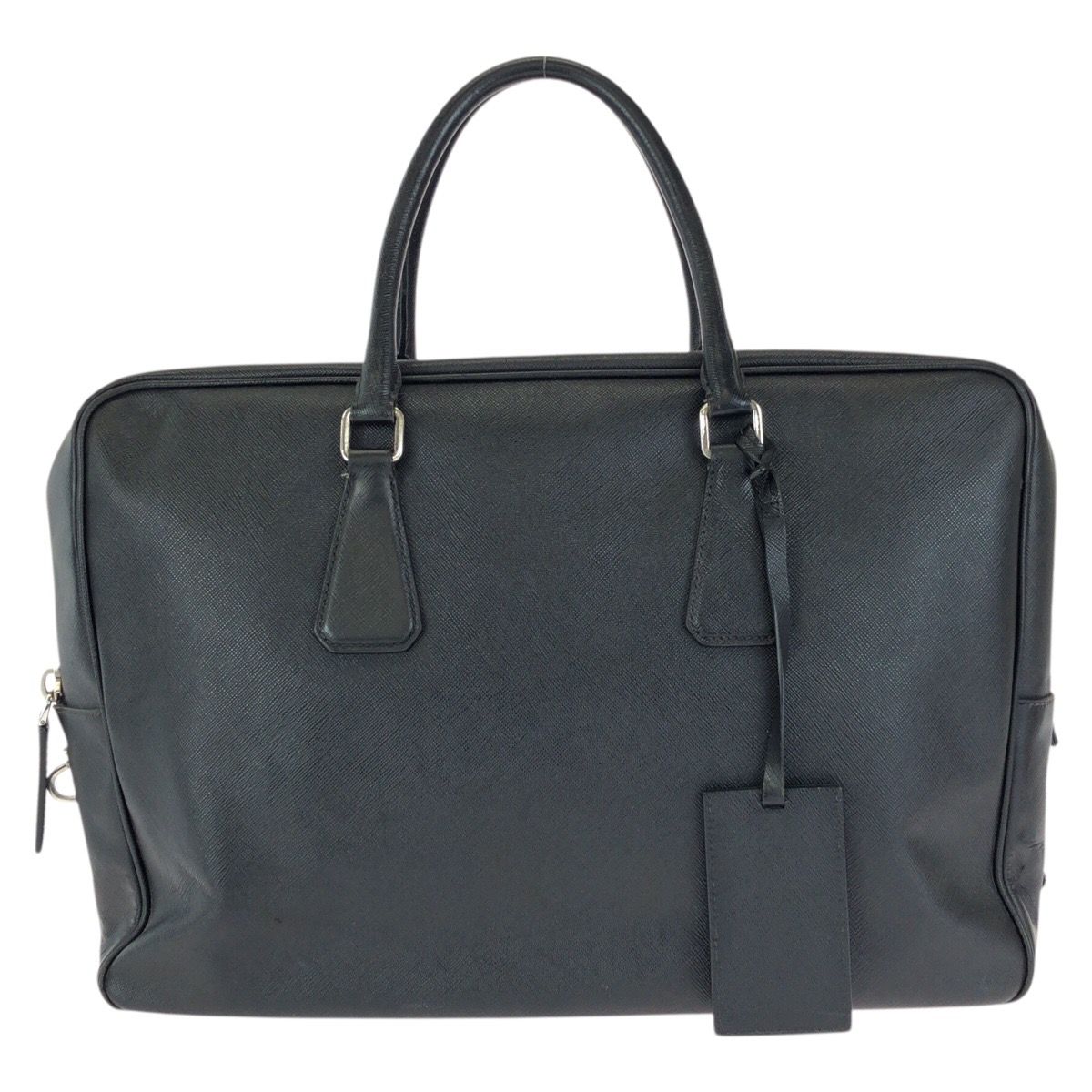 Prada Saffiano Black Silver Leather Business Briefcase