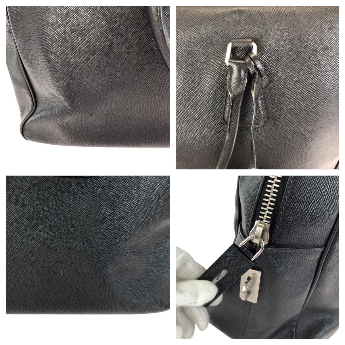 Prada Saffiano Black Silver Leather Business Briefcase — view 5