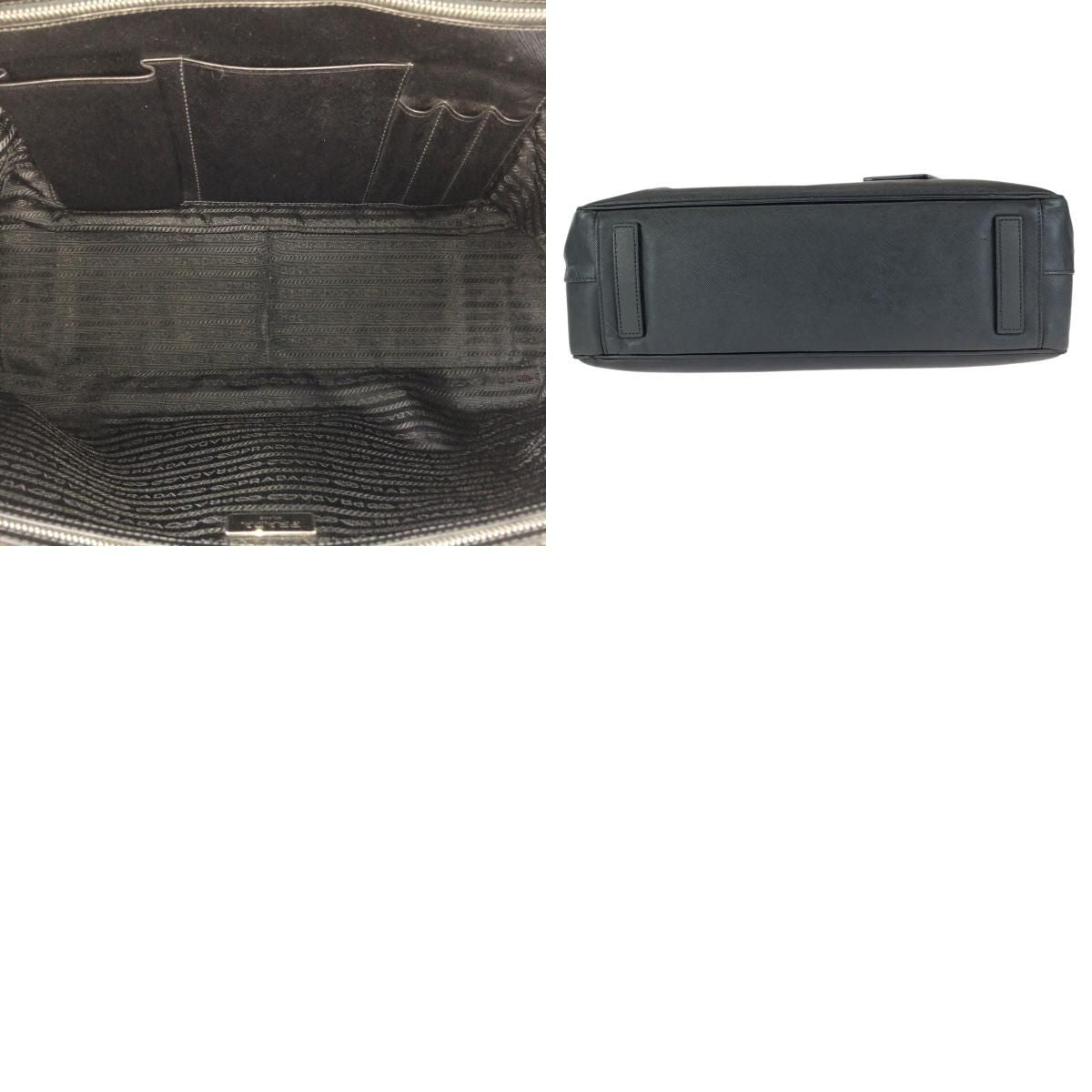 Prada Saffiano Black Silver Leather Business Briefcase — view 9