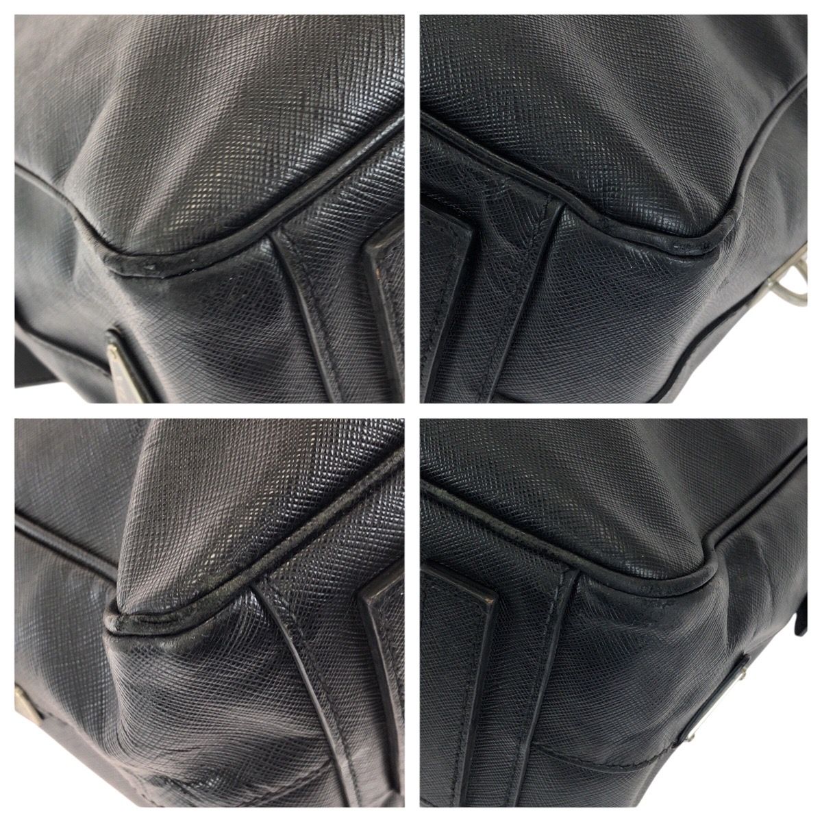 Prada Saffiano Black Silver Leather Business Briefcase — view 3