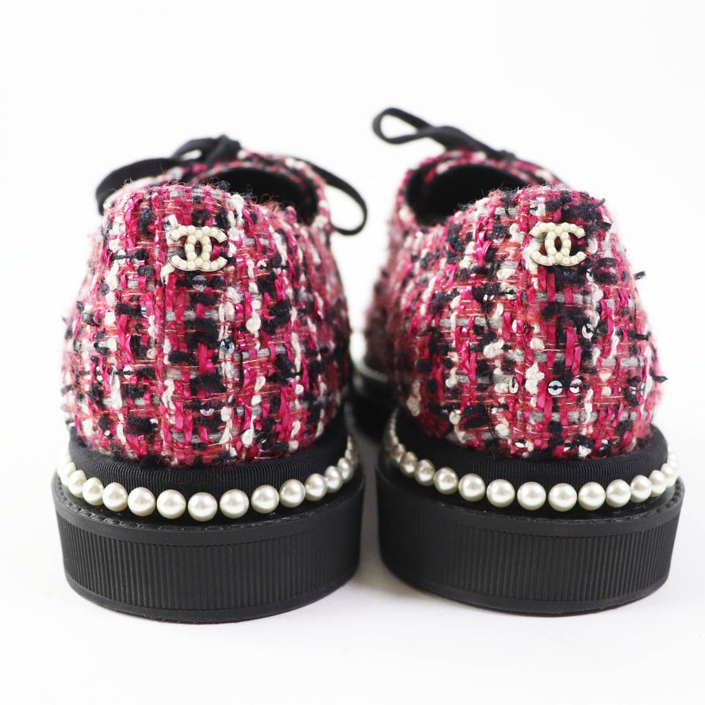 Chanel Tweed Low Cut Sneakers with Sequins and Pearl Pink Black — view 3