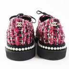 Chanel Tweed Low Cut Sneakers with Sequins and Pearl Pink Black — view 3