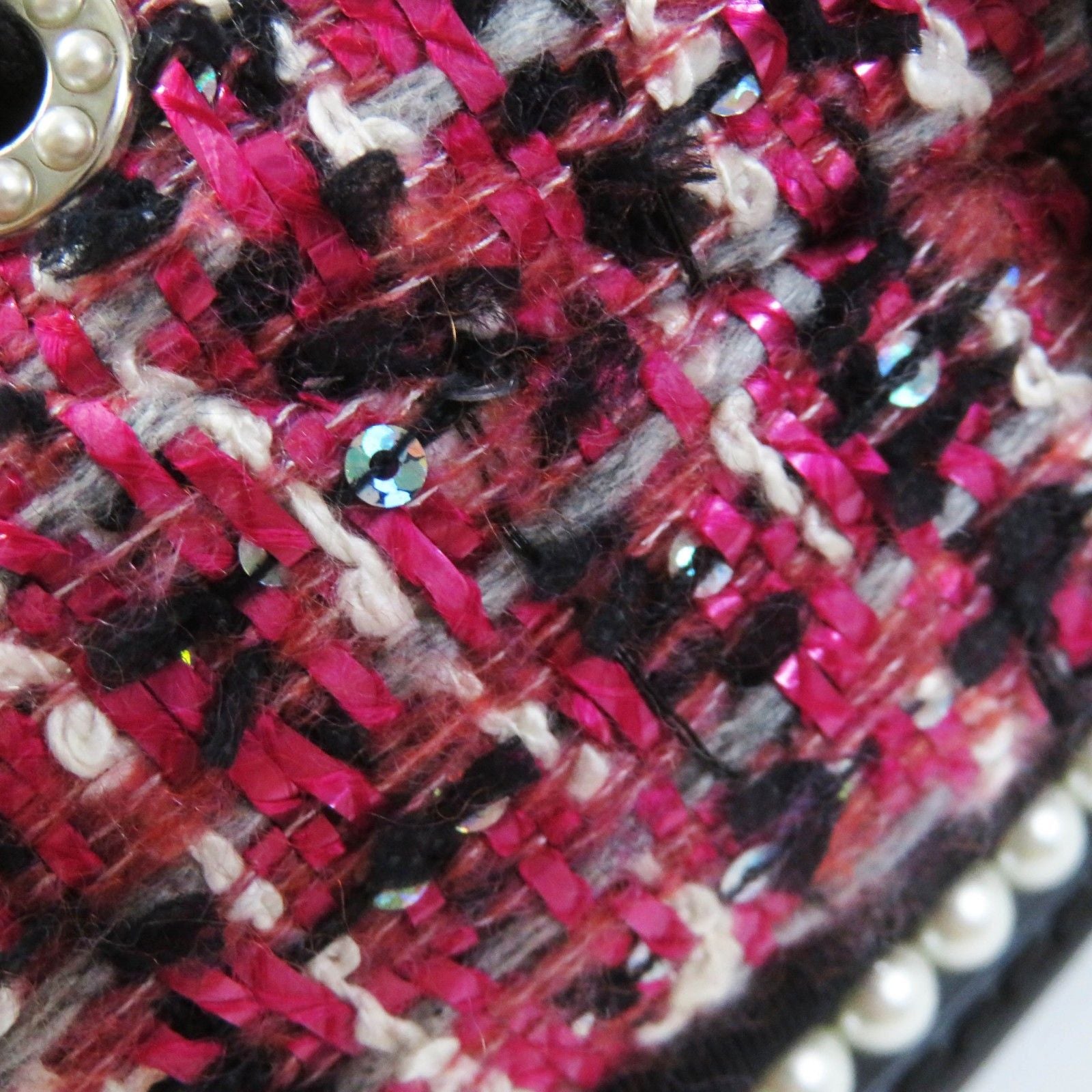 Chanel Tweed Low Cut Sneakers with Sequins and Pearl Pink Black — view 8