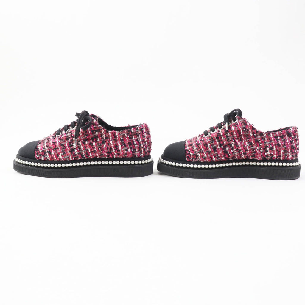 Chanel Tweed Low Cut Sneakers with Sequins and Pearl Pink Black — view 4