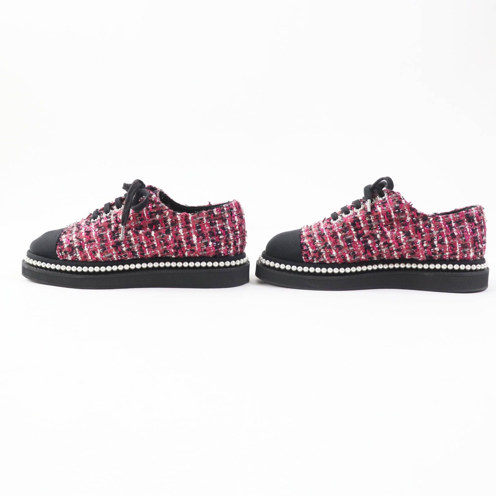 Chanel Tweed Low Cut Sneakers with Sequins and Pearl Pink Black — view 4