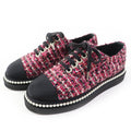 Chanel Tweed Low Cut Sneakers with Sequins and Pearl Pink Black