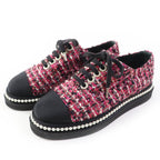 Chanel Tweed Low Cut Sneakers with Sequins and Pearl Pink Black