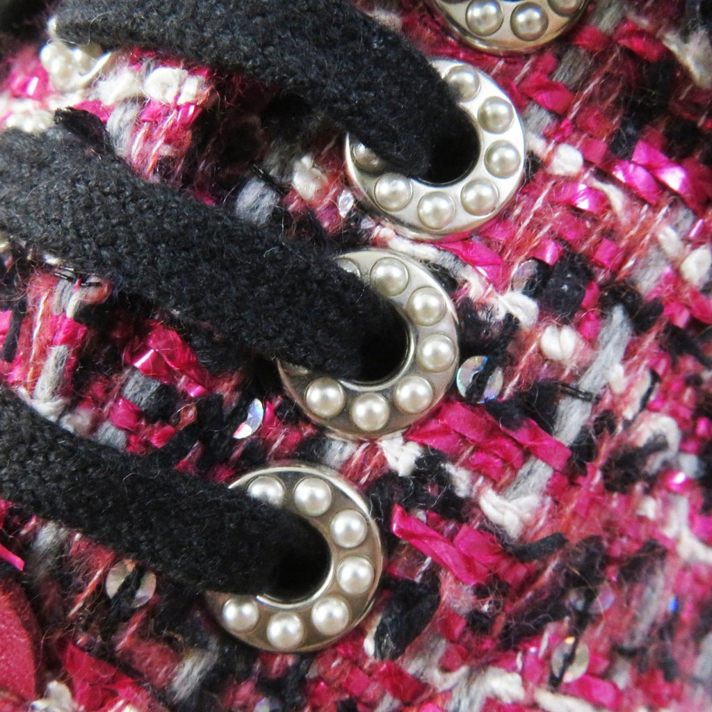Chanel Tweed Low Cut Sneakers with Sequins and Pearl Pink Black — view 7