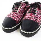 Chanel Tweed Low Cut Sneakers with Sequins and Pearl Pink Black — view 6
