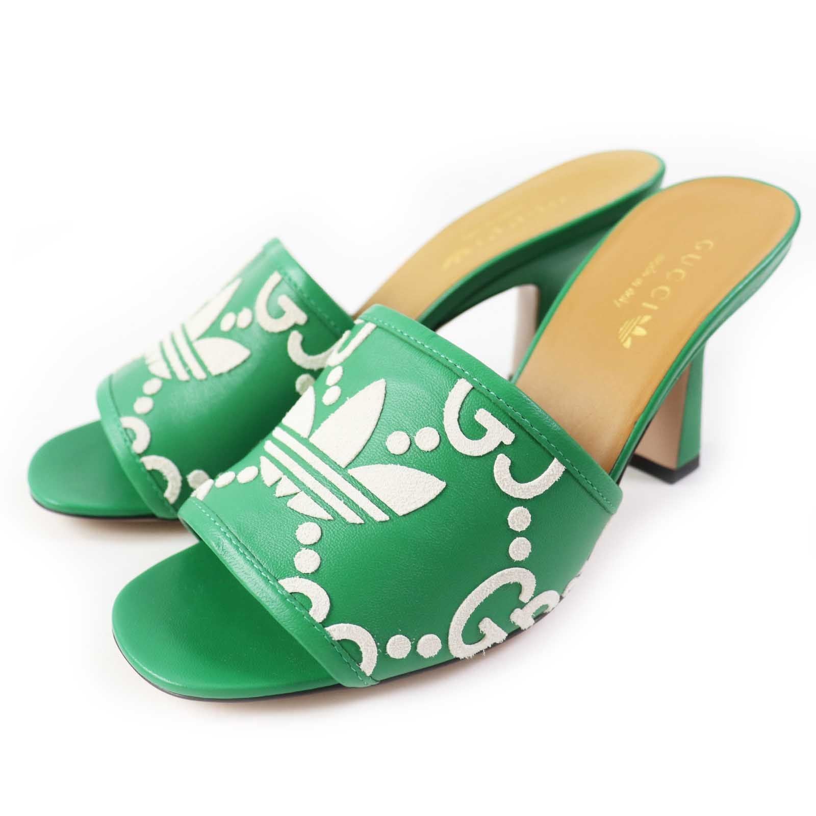 Gucci Adidas Leather GG Logo Mules Green/white