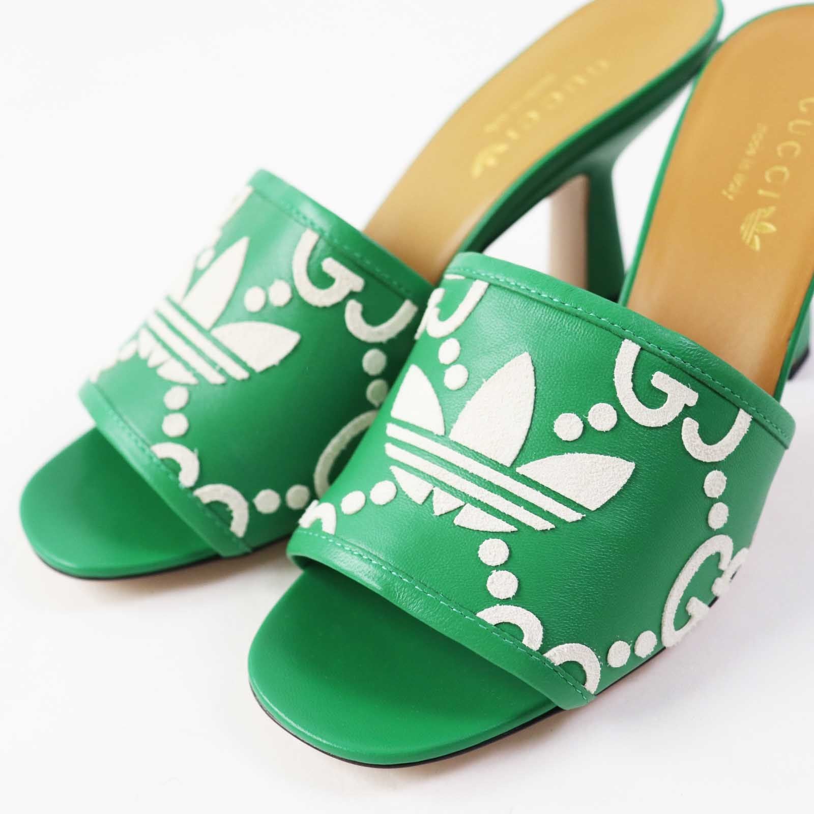 Gucci Adidas Leather GG Logo Mules Green/white — view 5