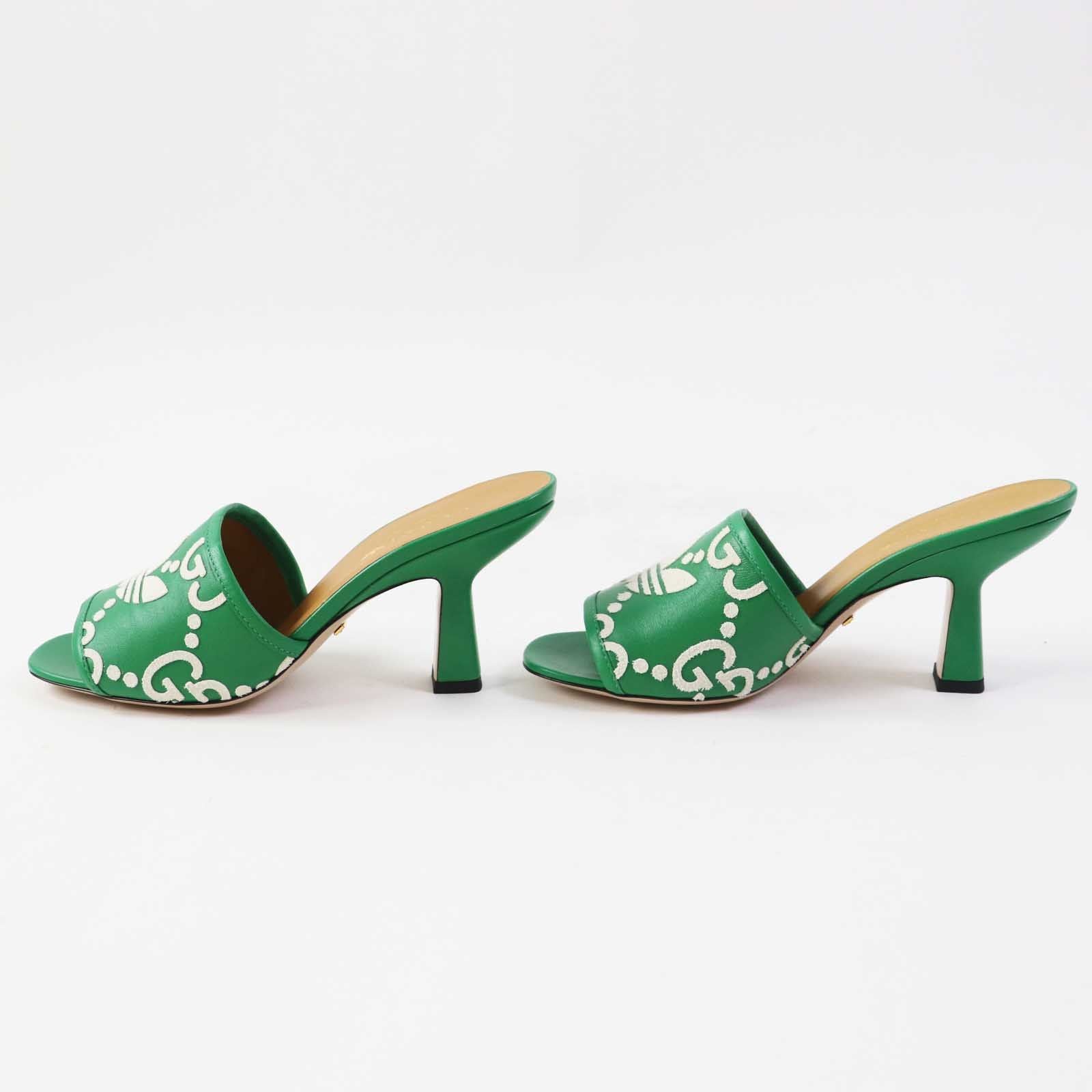 Gucci Adidas Leather GG Logo Mules Green/white — view 6