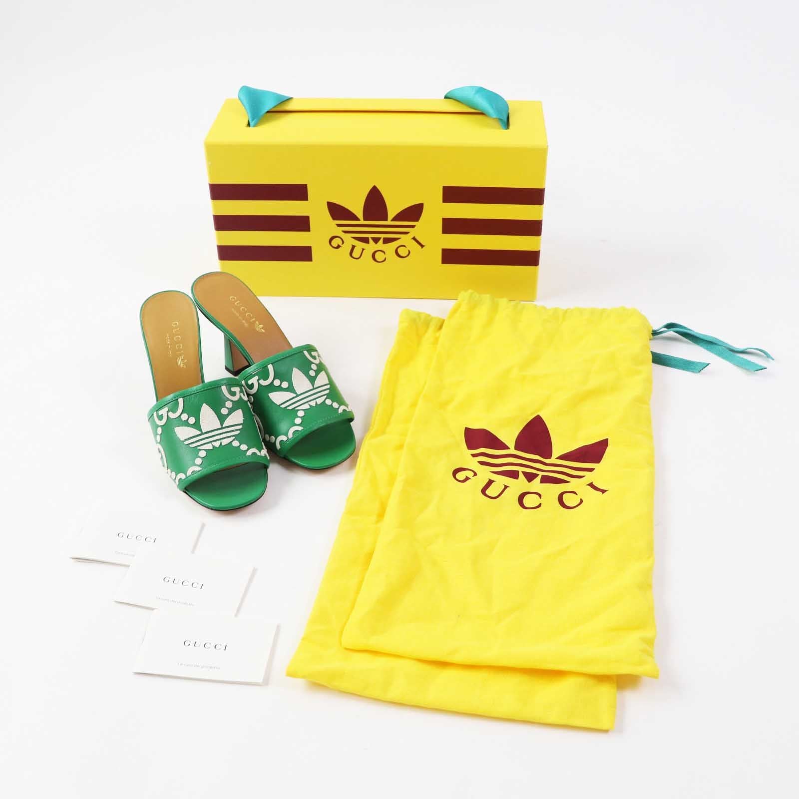 Gucci Adidas Leather GG Logo Mules Green/white — view 2