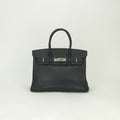 Hermes Birkin 30 Tote Epsom Noir Black Silver Veau