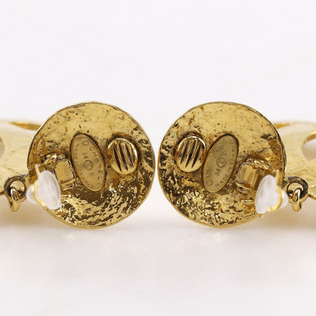 Chanel CC Logo Quilted Vintage Gold Plated Earrings — view 4