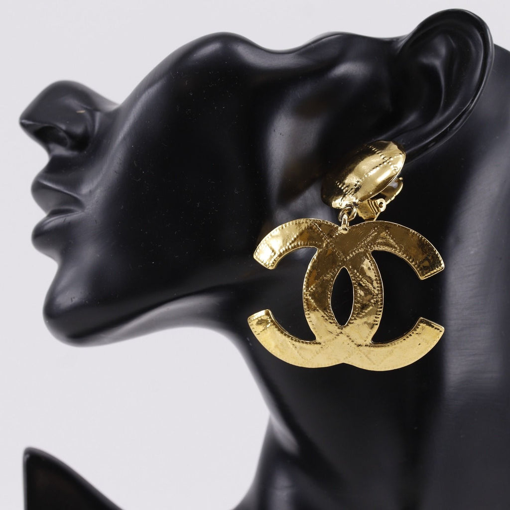 Chanel CC Logo Quilted Vintage Gold Plated Earrings — view 2