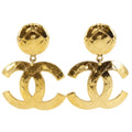 Chanel CC Logo Quilted Vintage Gold Plated Earrings