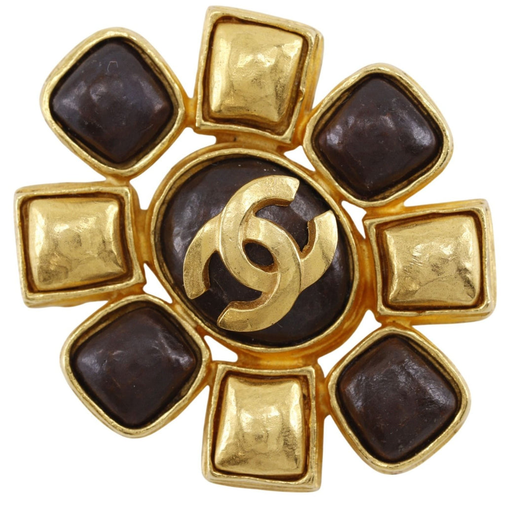 Chanel CC Logo Vintage Gold Plated Brooch
