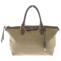 Prada Logo Jacquard Canvas Leather Hand Bag Beige