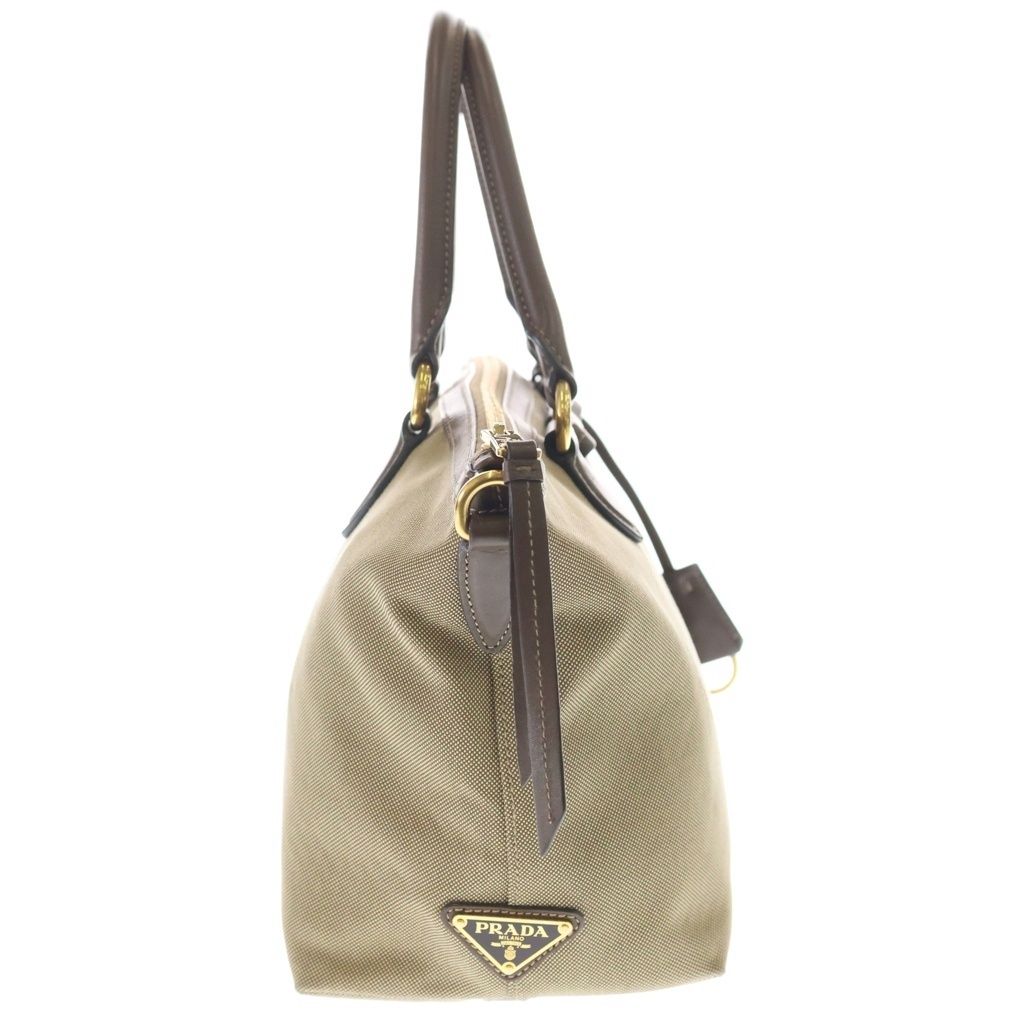 Prada Logo Jacquard Canvas Leather Hand Bag Beige — view 3