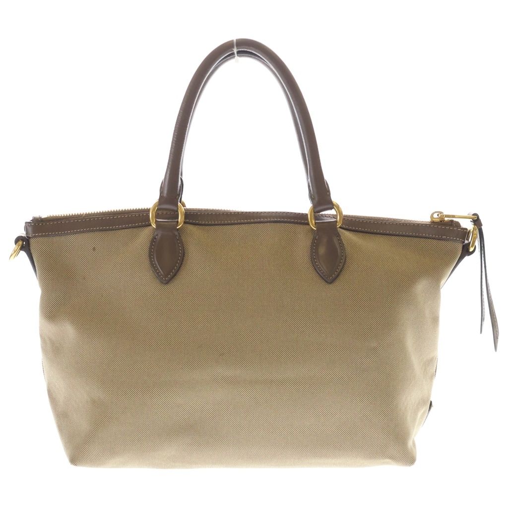 Prada Logo Jacquard Canvas Leather Hand Bag Beige — view 2