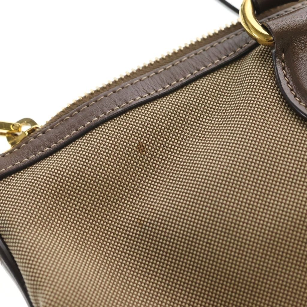 Prada Logo Jacquard Canvas Leather Hand Bag Beige — view 6