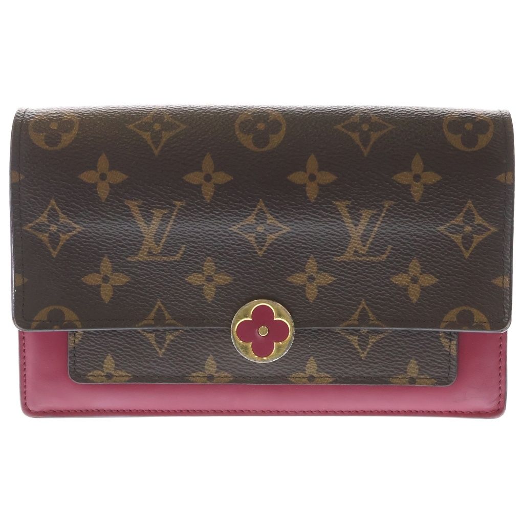 Louis Vuitton Monogram Portefeuille Floral Chain Leather Shoulder Bag Brown