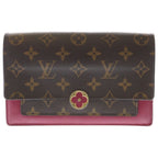 Louis Vuitton Monogram Portefeuille Floral Chain Leather Shoulder Bag Brown