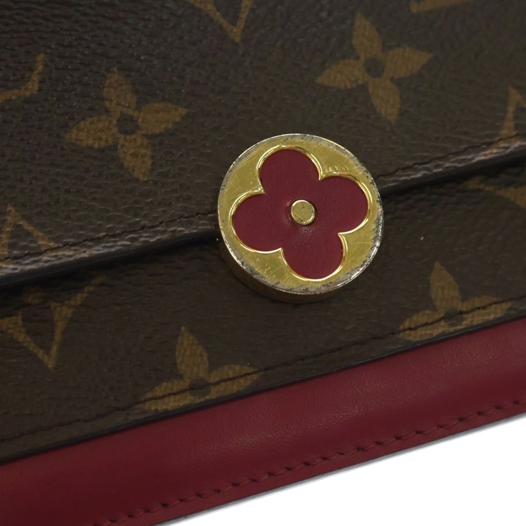 Louis Vuitton Monogram Portefeuille Floral Chain Leather Shoulder Bag Brown — view 6