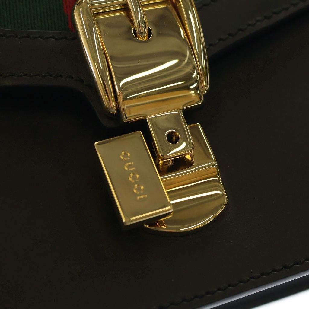 Gucci Sylvie Shoulder Bag Black Leather Gold — view 6