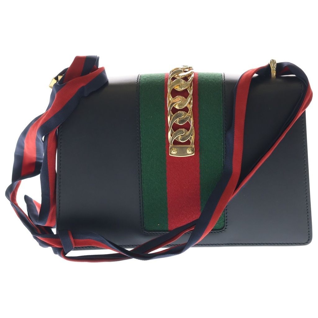 Gucci Sylvie Shoulder Bag Black Leather Gold — view 2