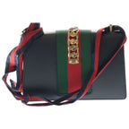 Gucci Sylvie Shoulder Bag Black Leather Gold — view 2