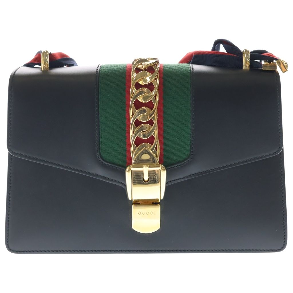 Gucci Sylvie Shoulder Bag Black Leather Gold