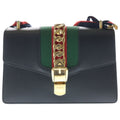 Gucci Sylvie Shoulder Bag Black Leather Gold