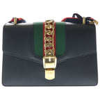 Gucci Sylvie Shoulder Bag Black Leather Gold