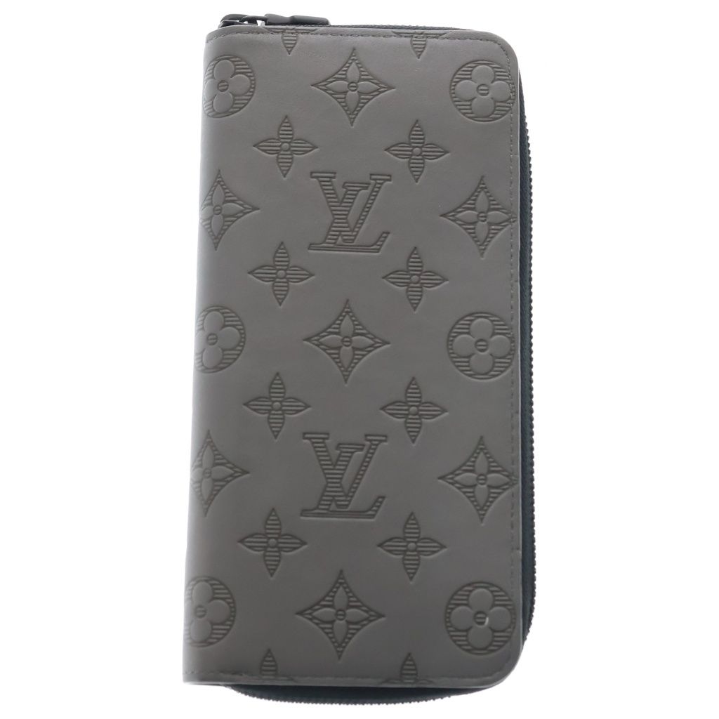 Louis Vuitton Monogram Shadow Zippy Wallet Vertical Card Case Gray Leather