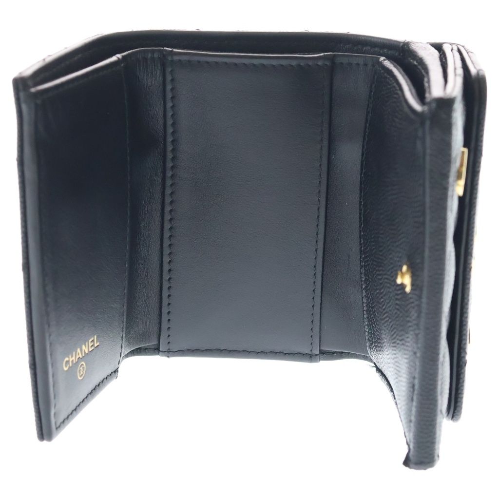 Chanel Quilted Heart Spade Compact Wallet Trifold Coin Case Black Caviar — view 4