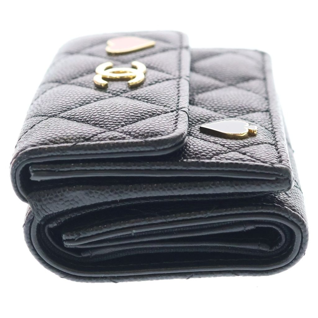 Chanel Quilted Heart Spade Compact Wallet Trifold Coin Case Black Caviar — view 3