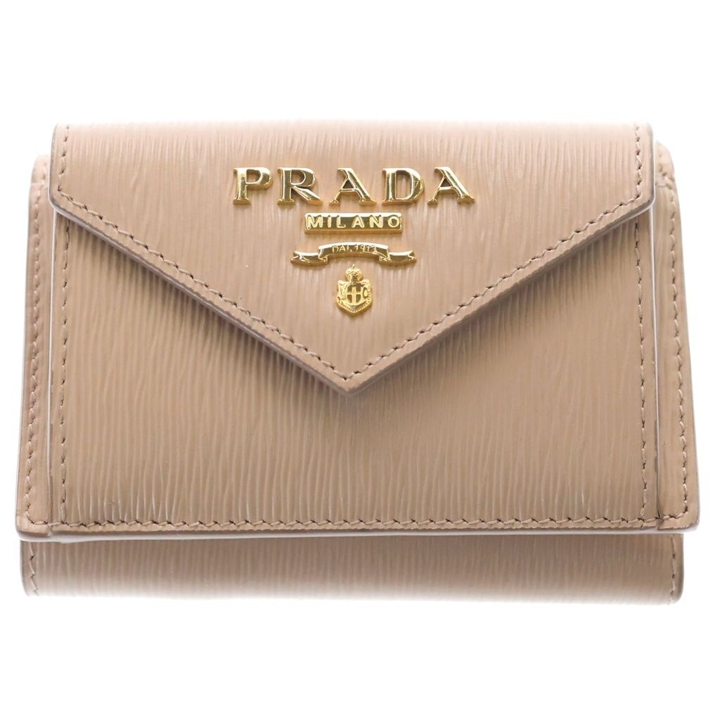 Prada Saffiano Leather Trifold Wallet Beige