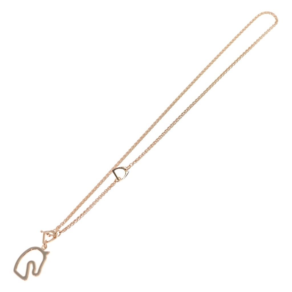 Hermes Tonnerre PM Cheval Brown Glace Chain Necklace Pink Gold — view 2