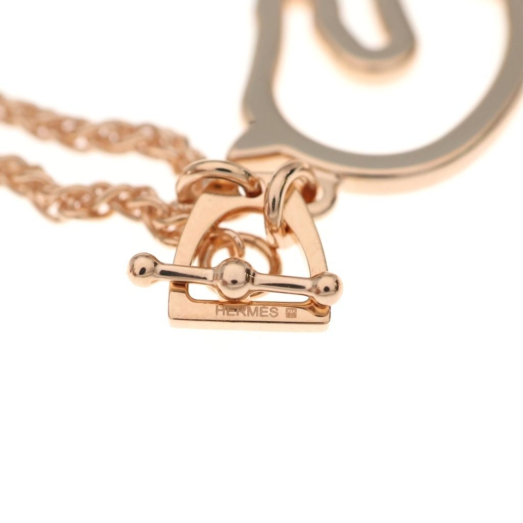 Hermes Tonnerre PM Cheval Brown Glace Chain Necklace Pink Gold — view 5