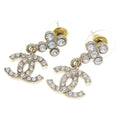 Chanel CC Logo Rhinestone Earrings Silver Metal