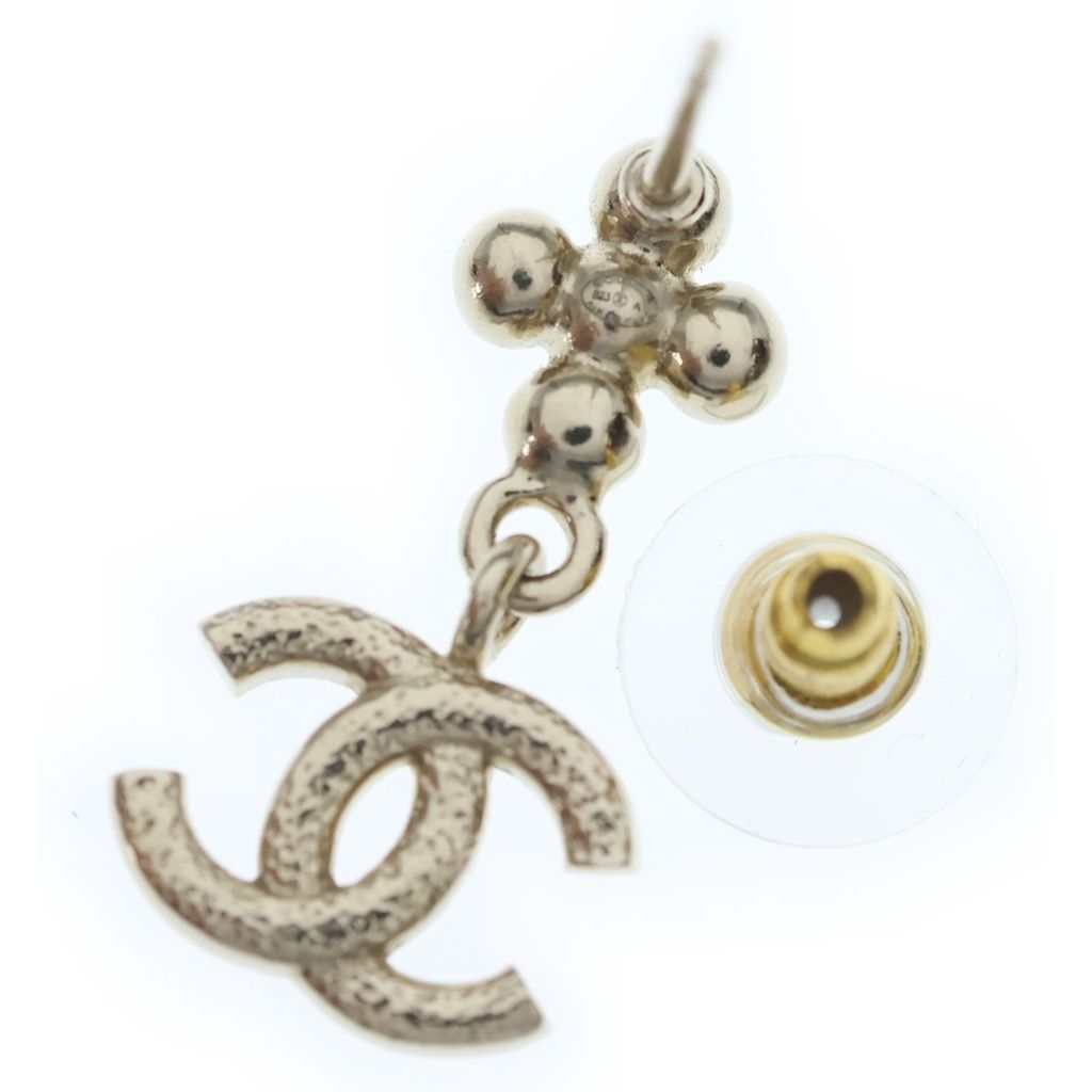 Chanel CC Logo Rhinestone Earrings Silver Metal — view 5